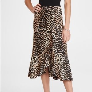 Ganni Silk Stretch Leopard Print Satin Skirt
